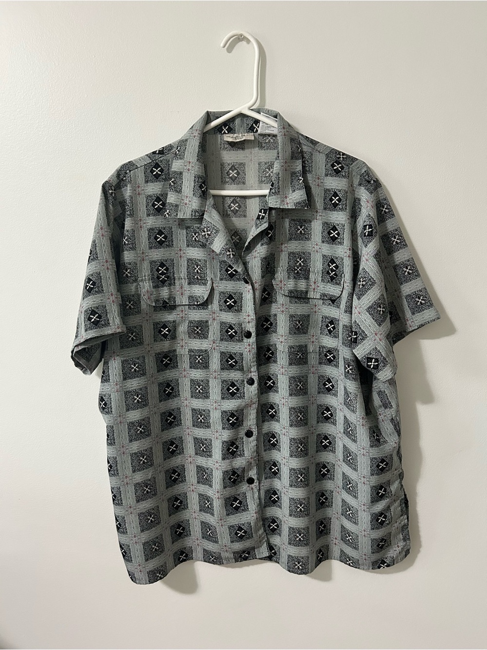 Grey Tribal Print Relaxed Button Up Shirt